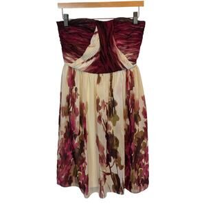 Donna Morgan strapless, empire waist dress, cream/Fuscia, sz 4